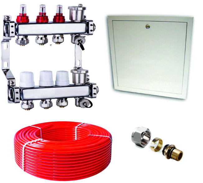 COLECTOR DE 3 CIRCUITOS CON ADAPTADORES + CAJA + PEX 100M POR CIRCUITO