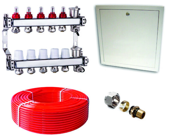 COLECTOR DE 5 CIRCUITOS CON ADAPTADORES + CAJA + PEX 100M POR CIRCUITO