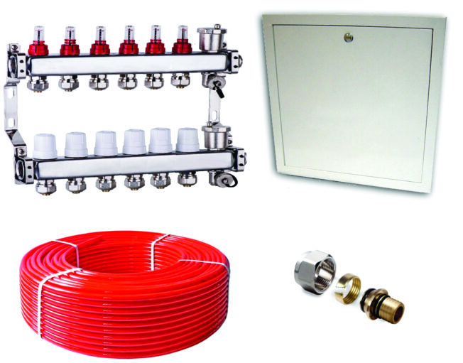 COLECTOR DE 6 CIRCUITOS CON ADAPTADORES + CAJA + PEX 100M POR CIRCUITO